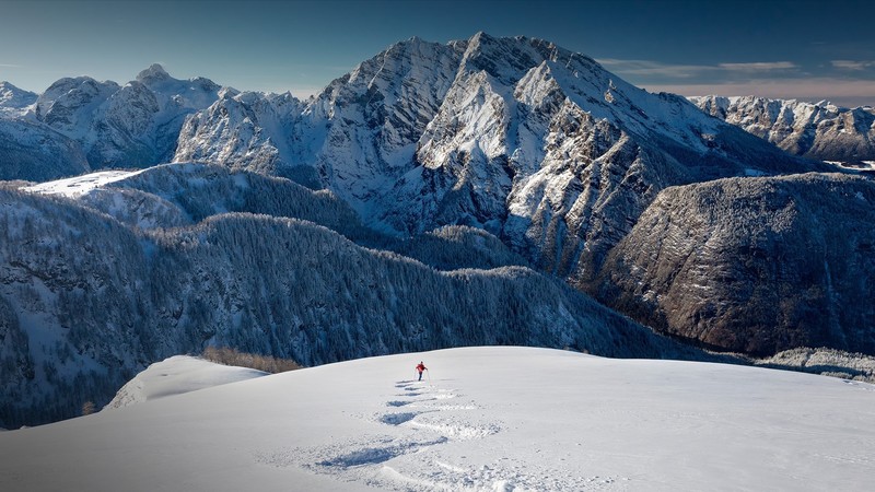 nature, landscape, mountains, snow, snowy mountain, skiers, Alps, Bavaria, Germany