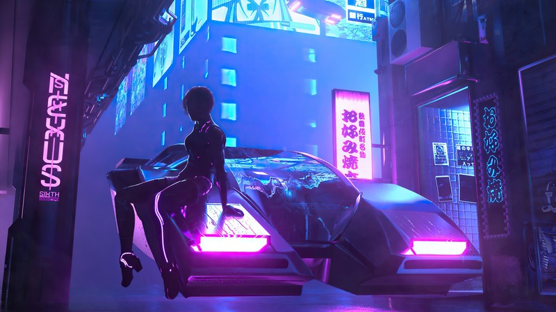 cyberpunk, science fiction, neon, neon glow, night, purple, pink