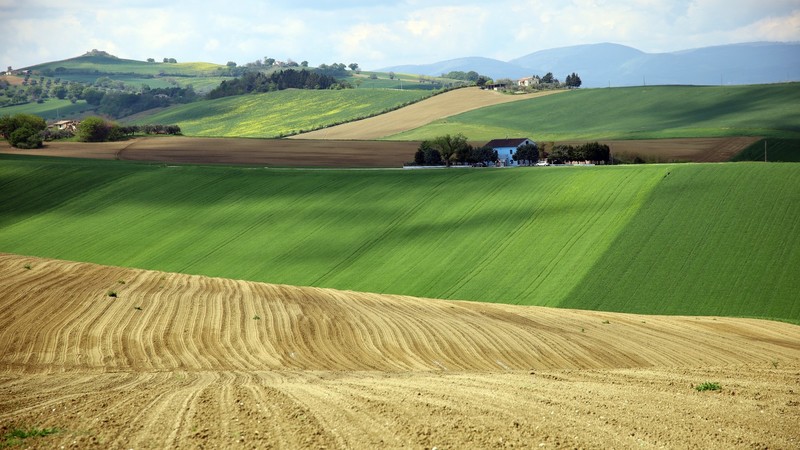 nature, landscape, sky, hills, farm, field, trees