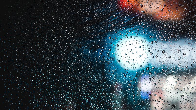 drops, wet, bokeh, lights, glass, surface, 4k