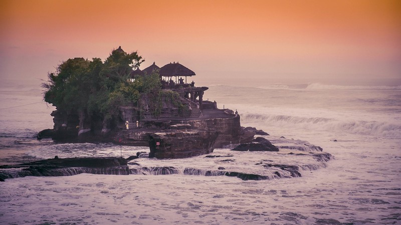 nature, landscape, sunset, sea, temple, Bali