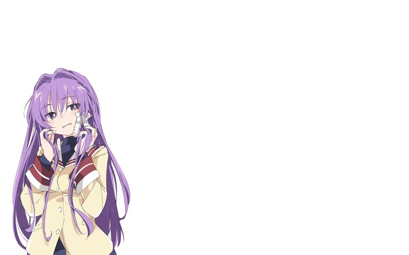 anime, Clannad, Fujibayashi Kyou, purple hair, white background, anime girls, hair ribbon