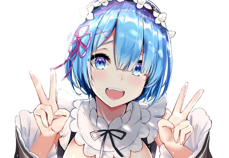 Re:Zero Kara Hajimeru Isekai Seikatsu, Rem (Re: Zero), anime, anime girls, blue hair, maid, white background
