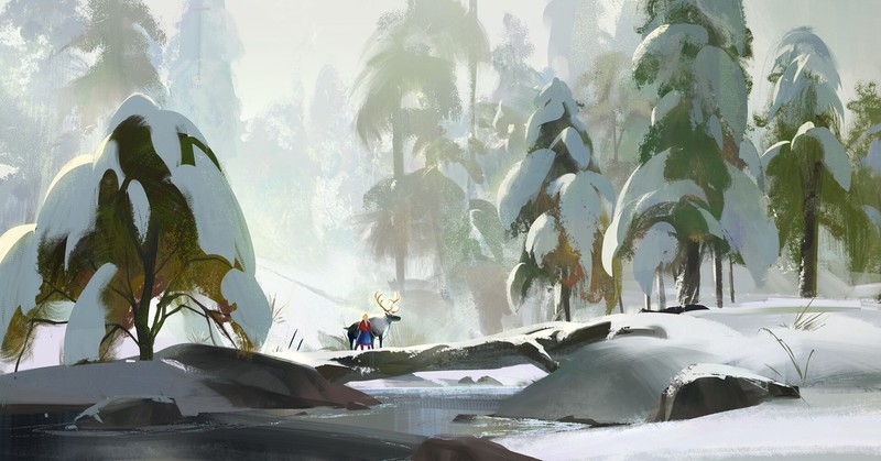artwork, fantasy art, winter, snow, trees, ArtStation