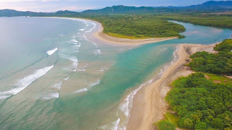 nature, landscape, trees, water, sand, mountains, waves, coast, aerial view, Costa Rica, beach, sea, river