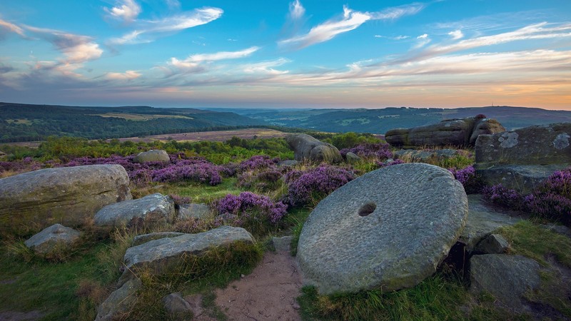 nature, landscape, rocks, flowers, clouds, sky, sunset, mountains, England, UK
