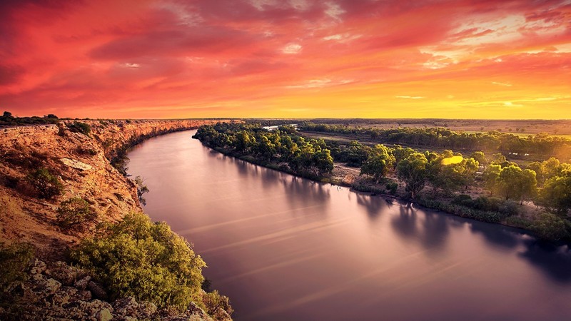 nature, landscape, trees, forest, clouds, sky, river, water, sunset, horizon, long exposure, Australia