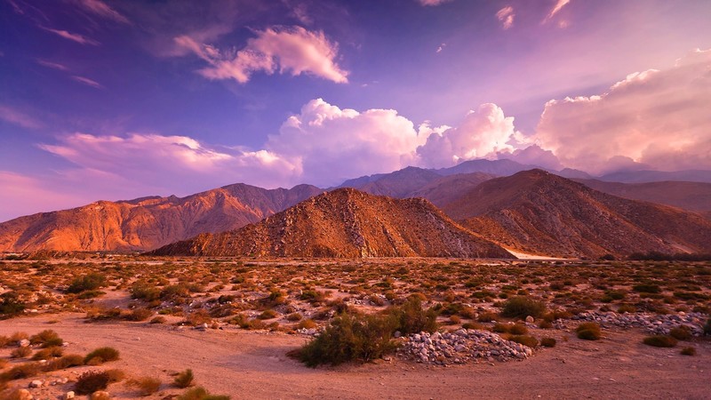 nature, landscape, mountains, clouds, sky, sun rays, plants, dirt, road, rocks, California, USA