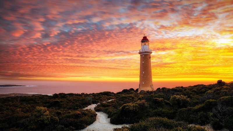 nature, landscape, clouds, sky, sunset, lighthouse, sea, horizon, long exposure, plants, The Cape du Couedic Lighthouse, Australia