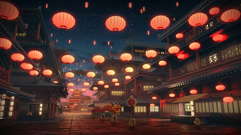 Azur Lane, Asian architecture, night, anime