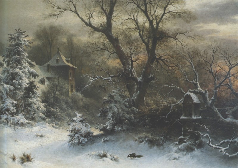Sophus Jacobsen, winter, snow, artwork, painting, classic art, classical art