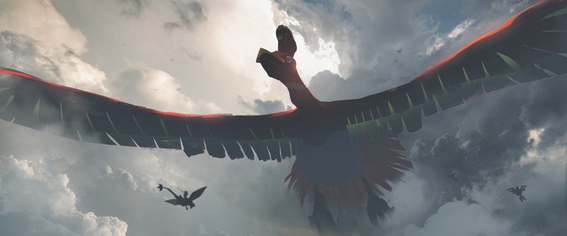 Pokémon, Ho-Oh, anime, creature, clouds