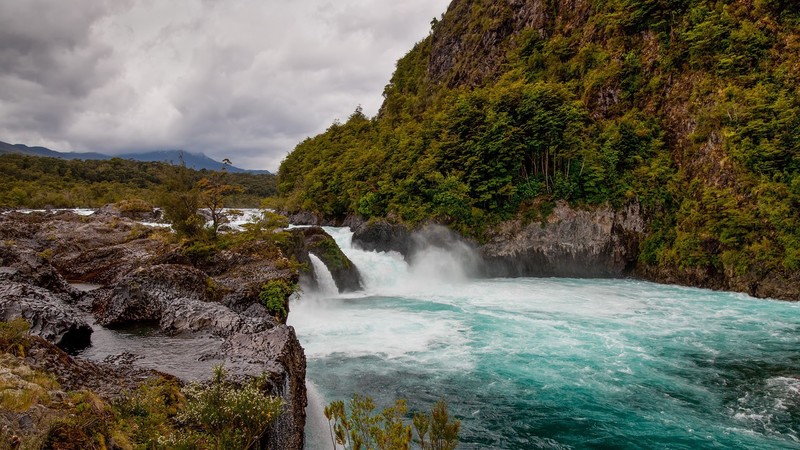 nature, landscape, rock, rocks, river, Monsoon, clouds, water, plants, mountains, Chile
