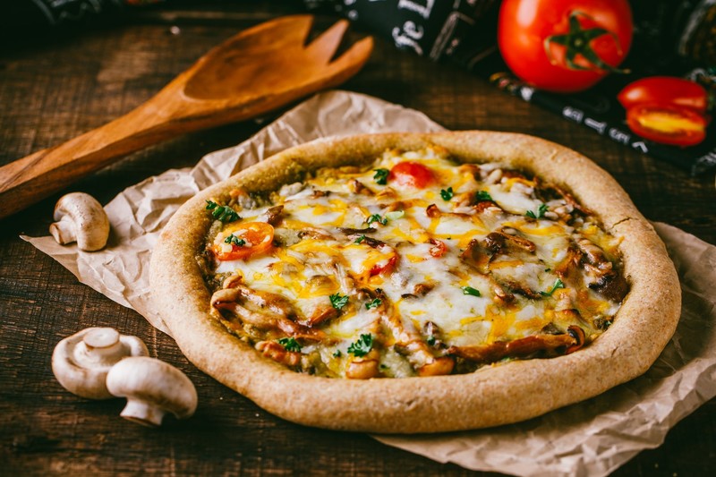 pizza, food, mushroom, cheese, tomatoes