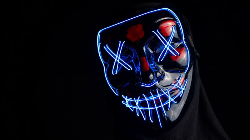 mask, anonymous, neon, face, hidden, dark, 4k
