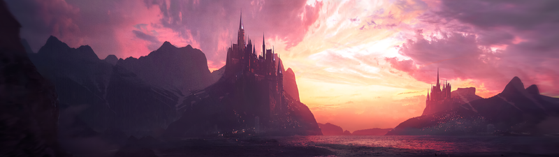 dual monitors, castle, landscape