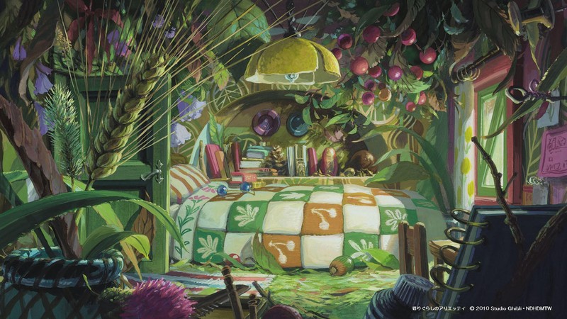 Studio Ghibli, Movie Screenshots, anime, animated movies, Karigurashi no Arrietty, Kari-gurashi no Arietti, bed, bedroom