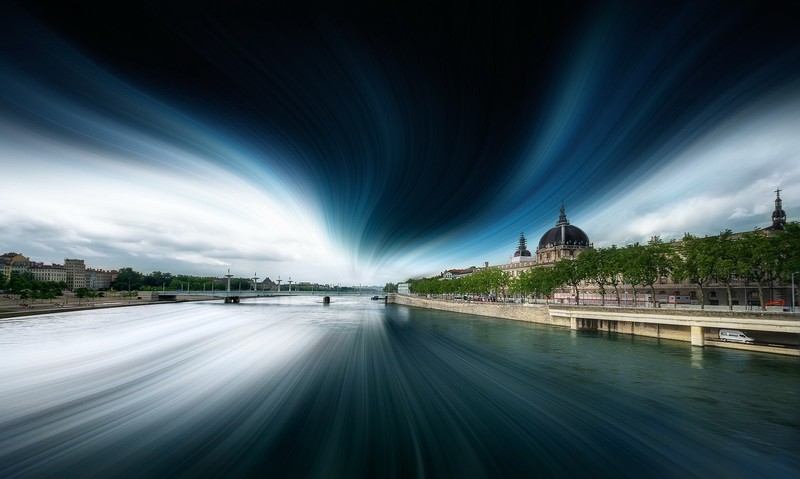 Lyon, France, river, sky