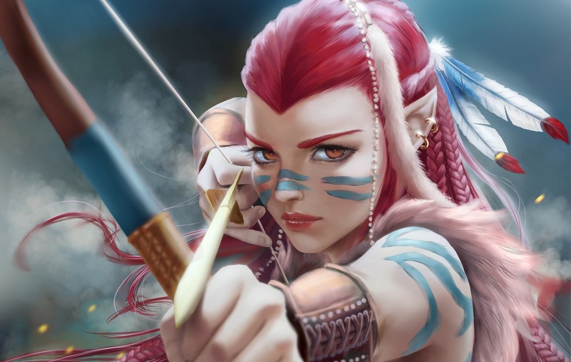 artwork, archer, bow, fantasy art, fantasy girl