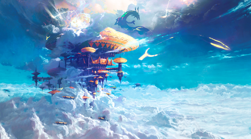 clouds, Rayquaza, Pokémon, anime, digital art, sky, blue