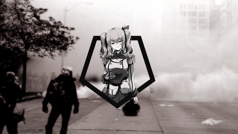 Kantai Collection, Kashima (KanColle), gas masks, protestors, renders in shapes
