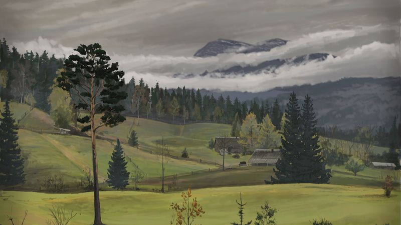 pine, fence, forest, canvas, 4k
