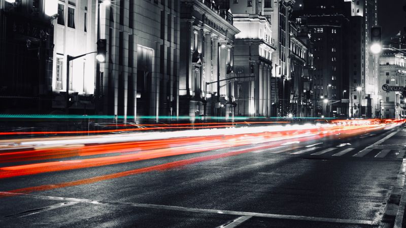 street, light, long exposure, night, asphalt, backlight, 4k