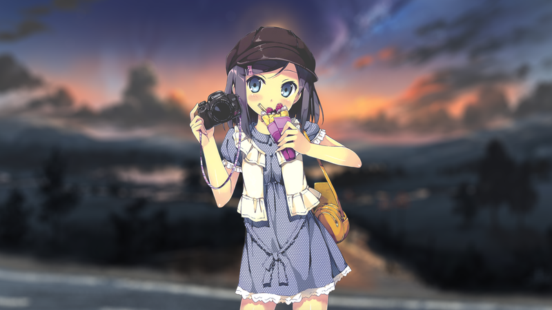 anime, anime girls, camera, blue eyes, dress