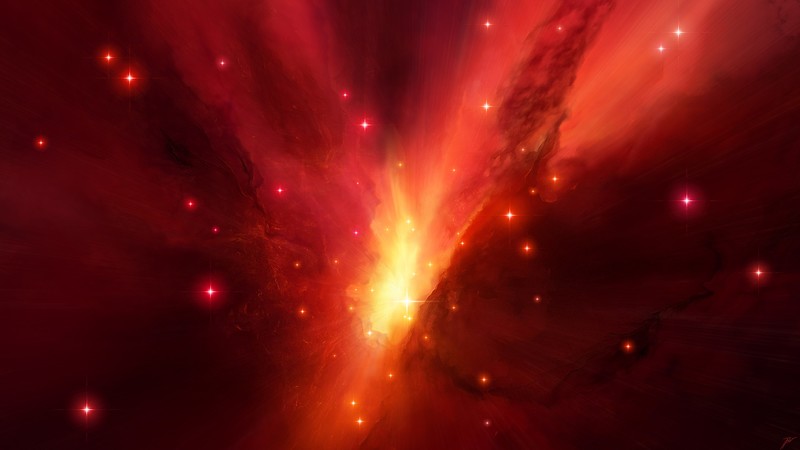 JoeyJazz, space art, nebula, stars, red