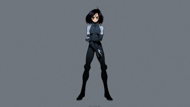 GUNNM, Battle Angel Alita, Alita, Gally, short hair, dark hair, cyborg, anime, manga, anime girls, Alita: Battle Angel, frontal view, simple background