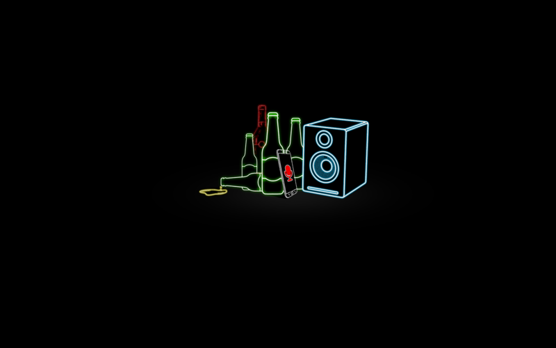 simple, beer, neon, black background, black, smartphone, bottles, speakers
