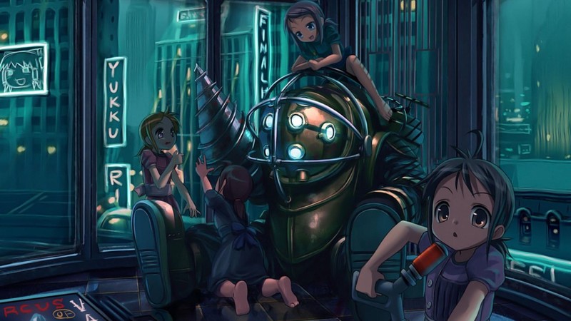 BioShock, Big Daddy, Little Sister, anime girls