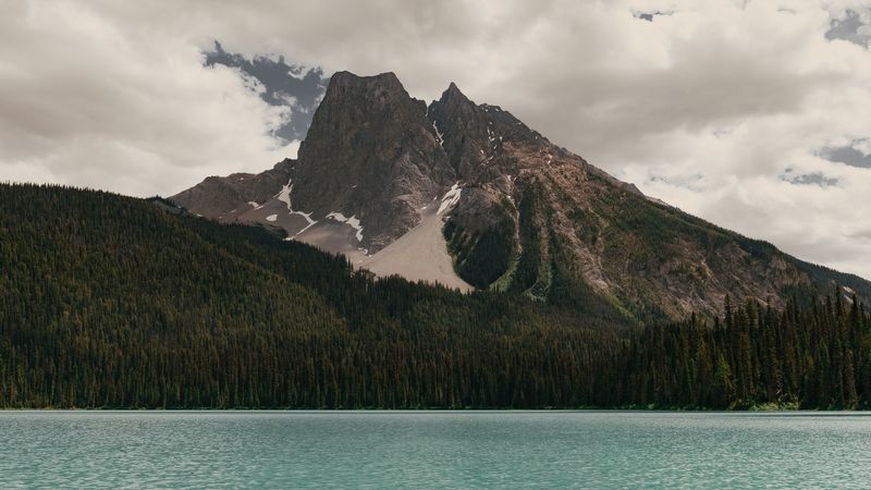 mountain, lake, landscape, clouds, trees, 4k