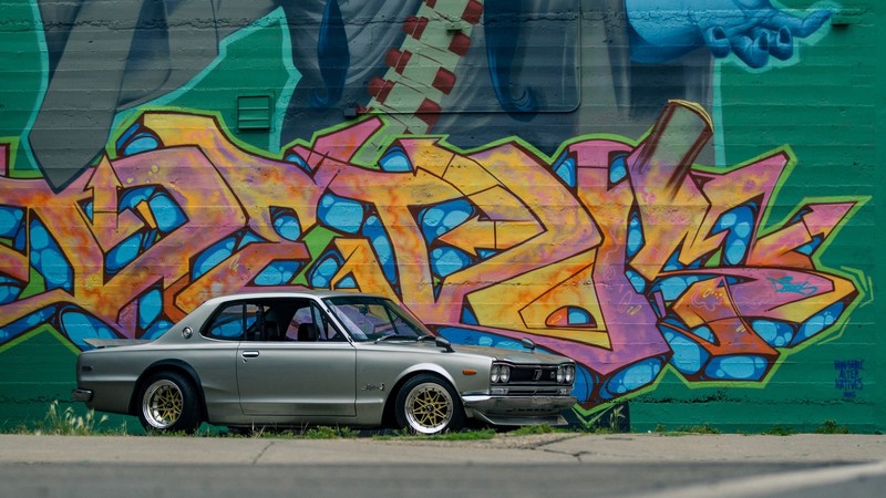 car, Japanese cars, Nissan, Hakosuka, Nissan Skyline C10, graffiti