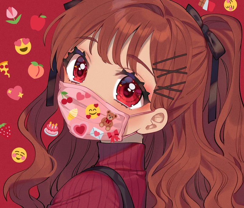 anime, anime girls, digital art, artwork, 2D, portrait, face mask
