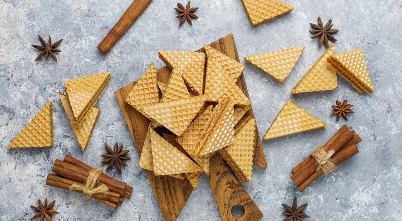 waffles, food, sweets, cinnamon, star anise, cutting board, top view