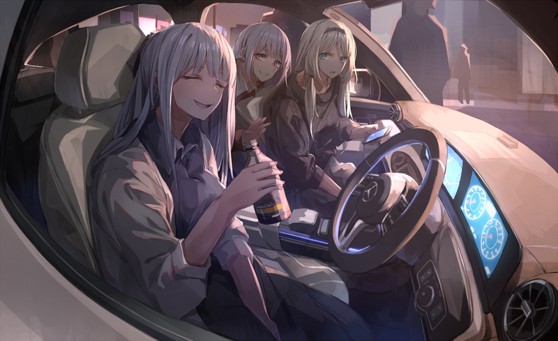 anime, anime girls, digital art, artwork, 2D, Girls Frontline, Mercedes-Benz, inside a car, car interior