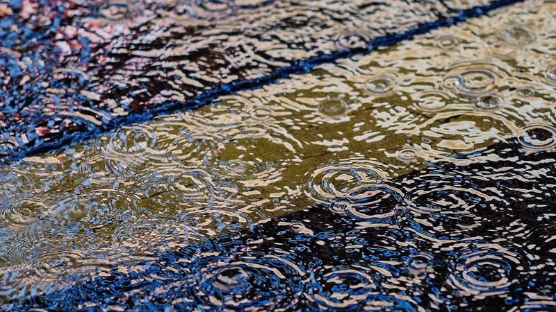puddle, raindrops, ripples, waves, water, surface, 4k