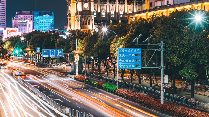 city, lights, bright, backlight, movement, long exposure, 4k