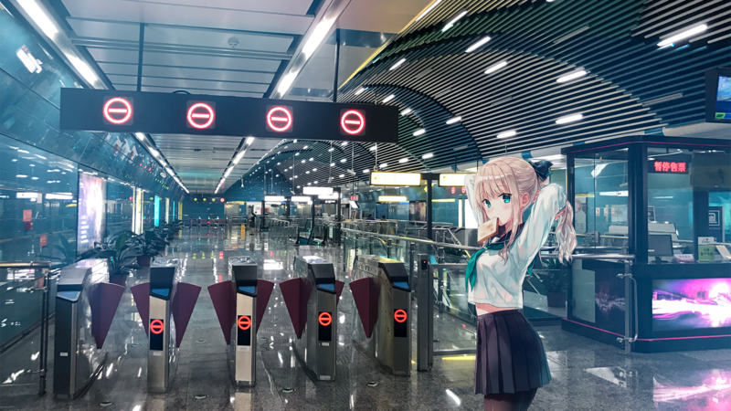 anime girls, metro, train station, anime_irl