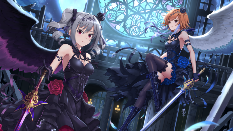 dress, gloves, sword, wings, long hair, short hair, twintails, flowers, anime, THE
