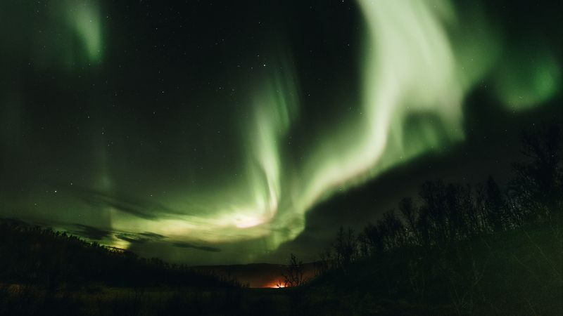 northern lights, aurora, sky, green, night, fascinating, 4k