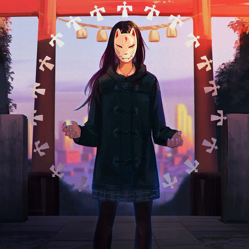 mask, illustration, minimalism, original characters, environment, Eiich Matsuba, anime, frontal view