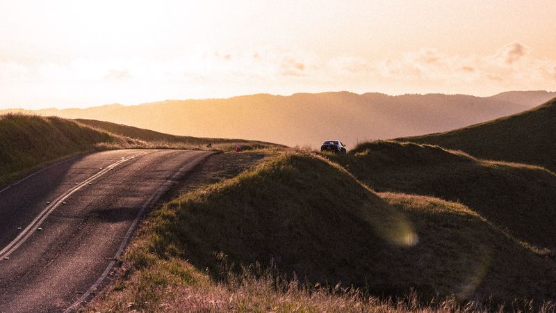 road, hilly, relief, landscape, sunrise, 4k