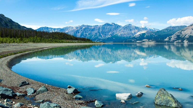 lake, landscape, nature, Yukon, Canada, water, mountains