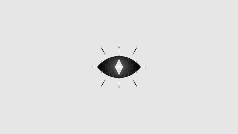 monochrome, white background, illustration, geometric figures, eyes
