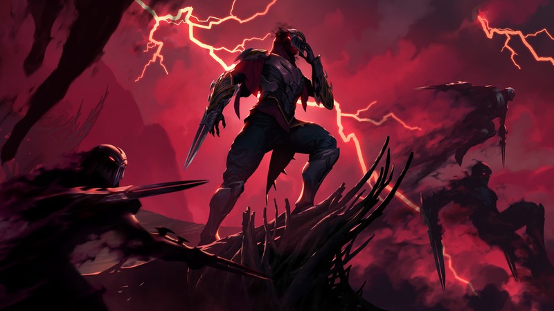Legends of Runeterra, League of Legends, PC gaming, fantasy art, low-angle, red, artwork, Zed (League of Legends)