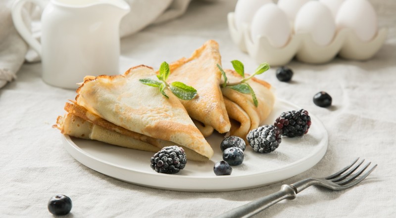 pancakes, fruit, sweets, food, fork, berries, dessert, blackberries