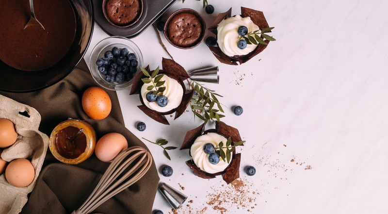 food, eggs, fruit, dessert, berries, sweets, powder, top view