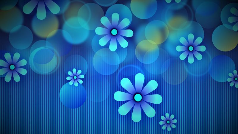 flowers, circles, lines, blue, pattern, 4k